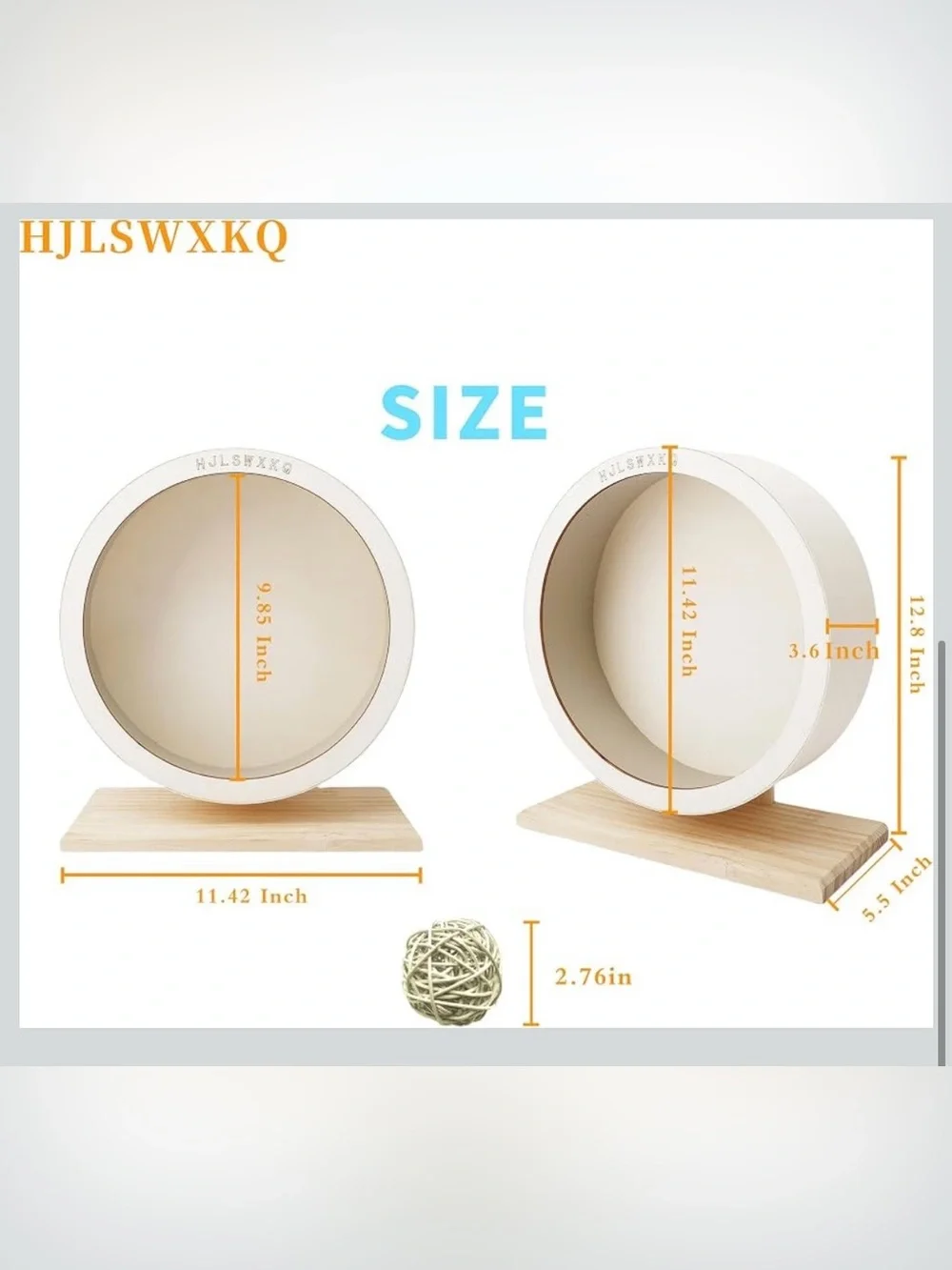 11.42 inch Silent Wooden Hamster Wheel with Removable Track Waterproof Anti-Slip